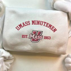 ncaa umass minutemen embroidered shirt, ncaa embroidered sweatshirt, embroidered hoodie, unisex t-shirt