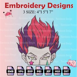 hisoka machine embroidery pattern, hunter x hunter embroidery designs, anime logo embroidery files, digital download