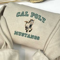 cal poly mustangs embroidered crewneck, ncaa embroidered sweatshirt, inspired embroidered sport hoodie, unisex tshirt
