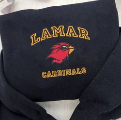lamar cardinals embroidered crewneck, ncaa embroidered sweatshirt, embroidered sport hoodie, unisex tshirt