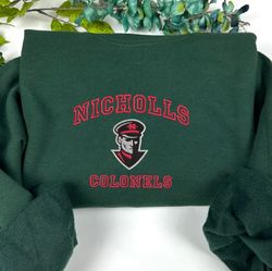 nicholls colonels embroidered crewneck, ncaa embroidered sweatshirt, embroidered sport hoodie, unisex tshirt