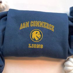 texas am commerce lions embroidered crewneck, ncaa embroidered sweatshirt, embroidered sport hoodie, unisex tshirt