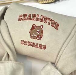 ncaa charleston cougars embroidered crewneck, ncaa embroidered sweatshirt, embroidered sport hoodie, unisex tshirt