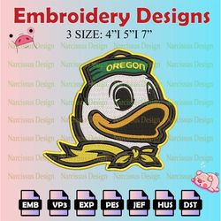 ncaa oregon ducks embroidery file, 3 sizes, 6 formats, ncaa machine embroidery design, ncaa logo, ncaa teams