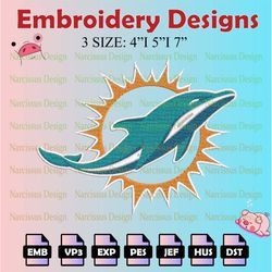 nfl miami dolphins logo embroidery files, nfl dolphins embroidery designs, machine embroidery pattern, digital download
