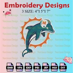 nfl miami dolphins logo embroidery files, nfl dolphins embroidery designs, machine embroidery pattern, digital download.