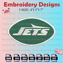 nfl new york jets logo embroidery files, nfl jets embroidery designs, machine embroidery pattern, digital download