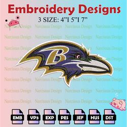 nfl baltimore ravens logo embroidery files, nfl ravens embroidery designs, machine embroidery pattern, digital download