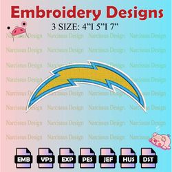 nfl los angeles chargers logo embroidery files, nfl embroidery designs, machine embroidery pattern, digital download