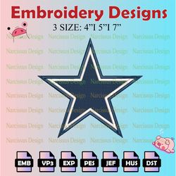 nfl dallas cowboys logo embroidery files, nfl cowboys embroidery designs, machine embroidery pattern, digital download