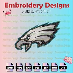 nfl philadelphia eagles logo embroidery files, nfl embroidery designs, machine embroidery pattern, digital download