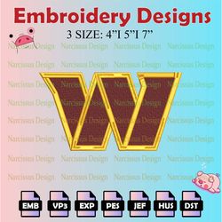nfl washington commanders logo embroidery files, nfl embroidery designs, machine embroidery pattern, digital download