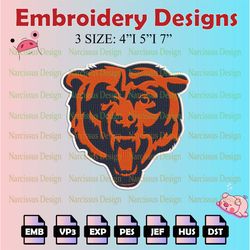 nfl chicago bears logo embroidery files, nfl bears embroidery designs, machine embroidery pattern, digital download