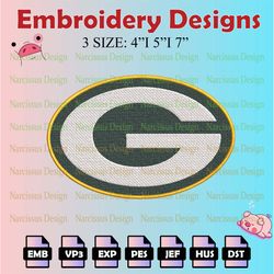 nfl green bay packers logo embroidery files, nfl packers embroidery designs, machine embroidery pattern,digital download