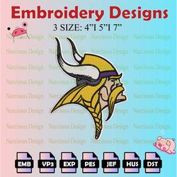 nfl minnesota vikings logo embroidery files, nfl vikings embroidery designs, machine embroidery pattern,digital download