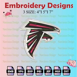 nfl atlanta falcons logo embroidery files, nfl falcons embroidery designs, machine embroidery pattern,digital download