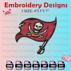 nfl tampa bay buccaneers logo embroidery files, nfl embroidery designs, machine embroidery pattern, digital download