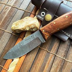 damascus knife handmade hunting knife with sheath 7.8 inches fixed blade knife -59