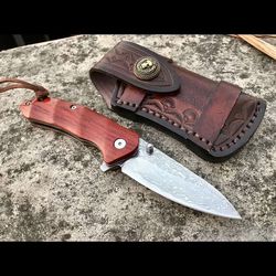 custom hand made damascus steel pocket folding knife, tanto folding knife