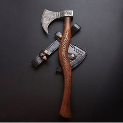 viking axe made of damascus steel with a rosewood shaft, a custom-made gift axe that would make a perfect present for hi