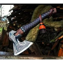 viking axe made of damascus steel with a ashwood shaft, a custom-made gift axe that would make a perfect present for hi