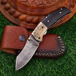 custom hand made damascus steel pocket folding knife, tanto folding knife