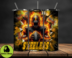 pittsburgh steelers tumbler wrap, crack hole design, logo nfl football, sports tumbler png, tumbler design by enloe shop