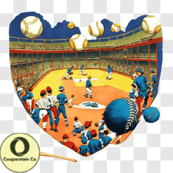heart shaped baseball field with players and flying baseballs png design 39