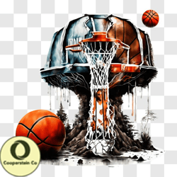 unique basketball scene with upside down tree basketball png design 70