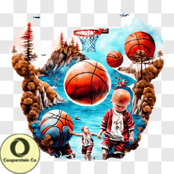 children playing basketball in water   artwork png design 92