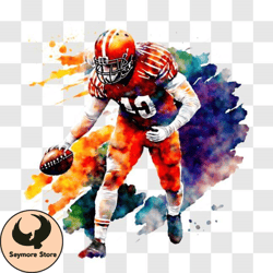 football player in orange uniform on colorful background png design 302