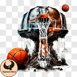unique basketball scene with upside down tree basketball png