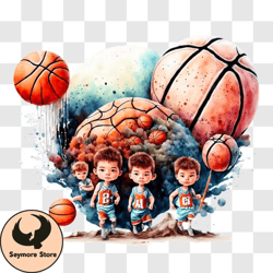 group of children playing basketball png