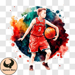 young basketball player with colorful paint splashes background png