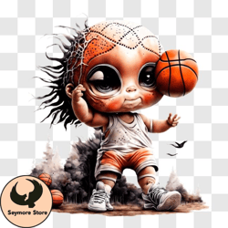 cartoon child with dreadlocks playing basketball outdoors png