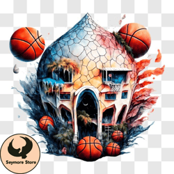 unique basketball themed house with rainstorm png