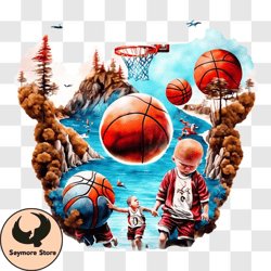children playing basketball in water   artwork png