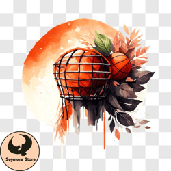 basketball ball in an orange cage with full moon png