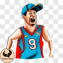 serious man with basketball in blue and red jersey png