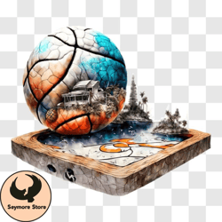 basketball ball floating on wooden box png