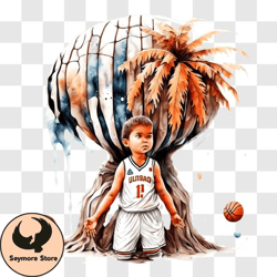 young boy on island with basketball png