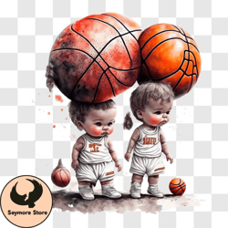 children with basketball balls drawing png