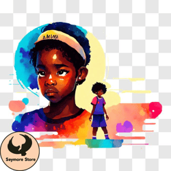 encouraging illustration of young black girl and basketball player png