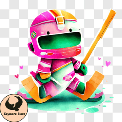 colorful cartoon character skating with hockey stick png