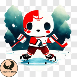 fun cartoon illustration of hockey player on frozen pond png