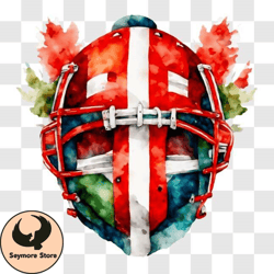 watercolor painting of hockey mask with canadian flag colors png