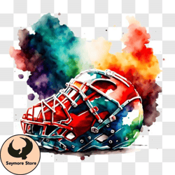 colorful hockey helmet art piece with watercolor splashes png
