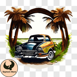 vintage car in a tropical paradise png