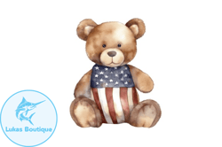 watercolor 4th of july teddy bear design 01