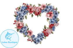 watercolor 4th of july wreath heart design 12